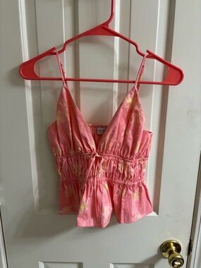 Wayf Pink Floral Smocked Waist Camisole